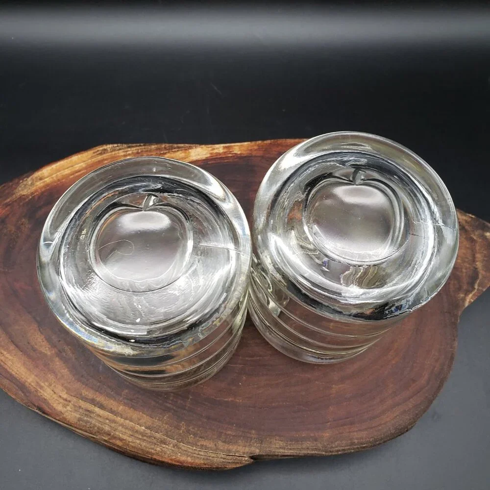 Vintage Heavy Ribbed Glass Jar Pair Apple Lid 4.25